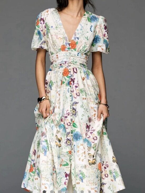 Anthropologie Dresses & Skirts - Anthropologie Butterfly Garden Katerina Button Front Midi Dress Size Large NWT